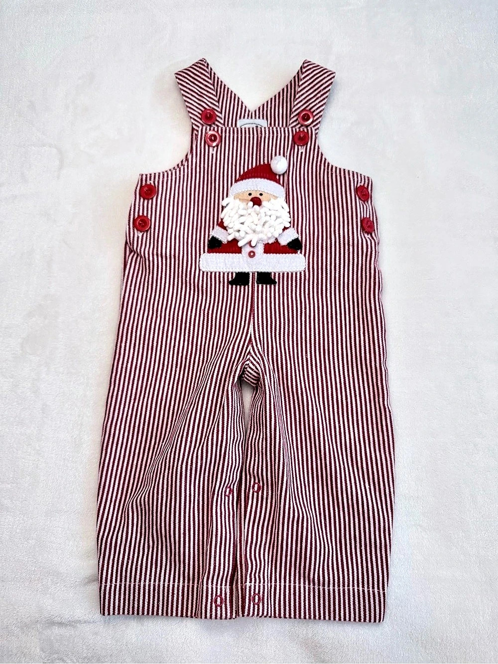 Mud Pie Infant Santa Red Striped Overalls (size 9-12M)